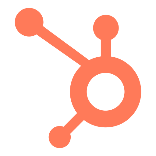 Logotipo de HubSpot en color naranja, con un diseño abstracto de círculos conectados por líneas, representando una red o sistema.